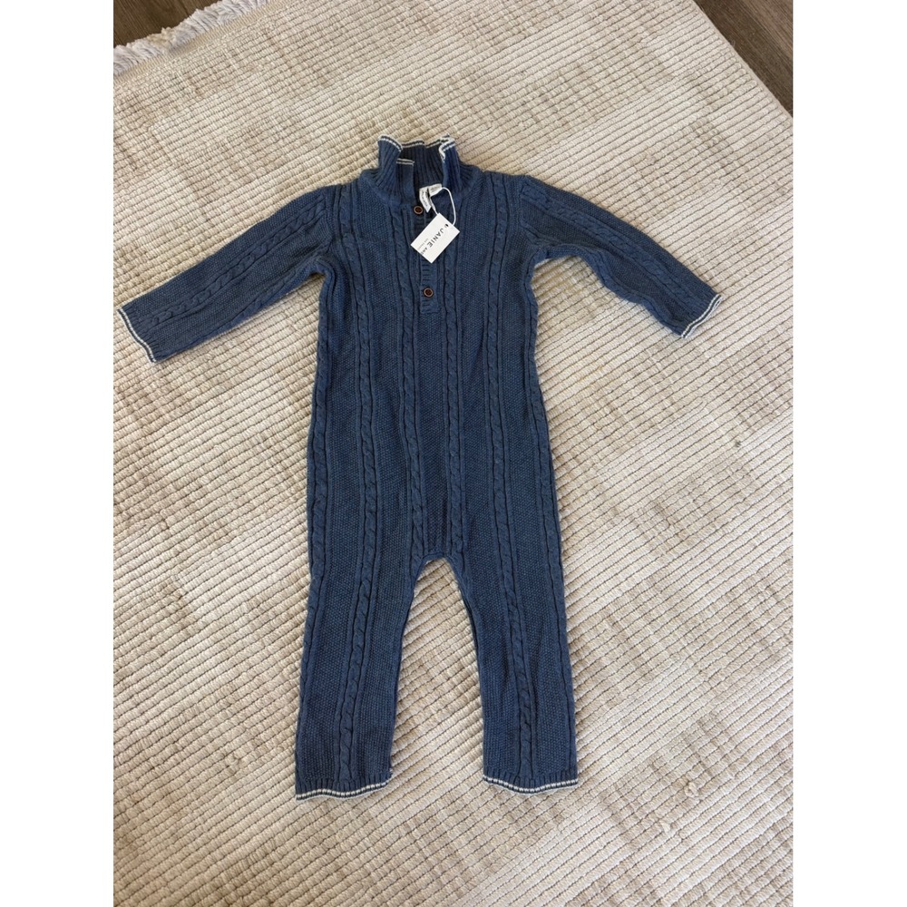 NWT Janie and Jack Boys Navy Cable Knit One Piece Coverall 12-18 Months NWT